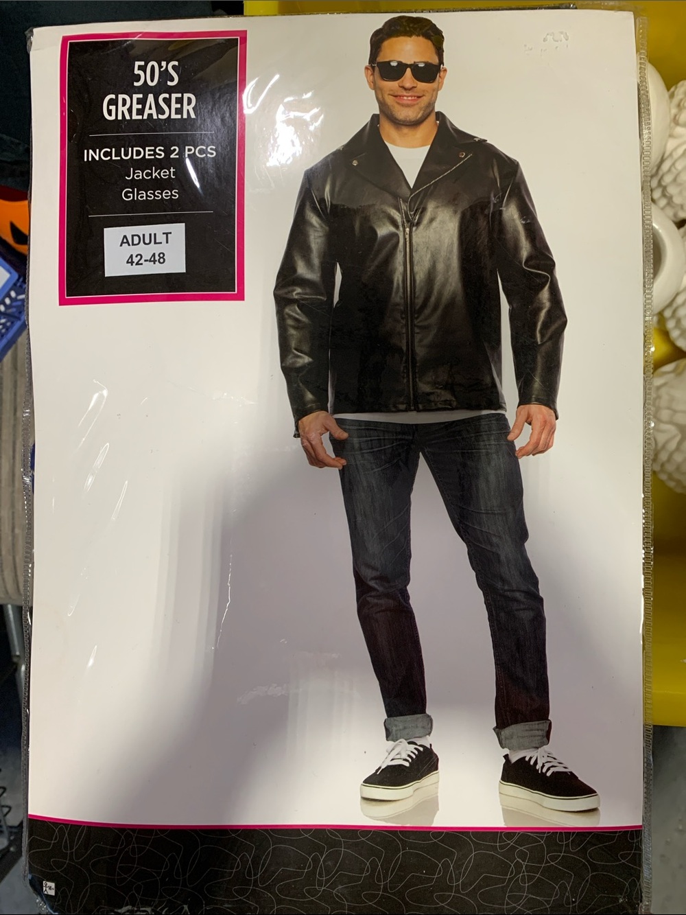 Men's Black 50's Greaser Bomber Jacket with Sunglasses Costume